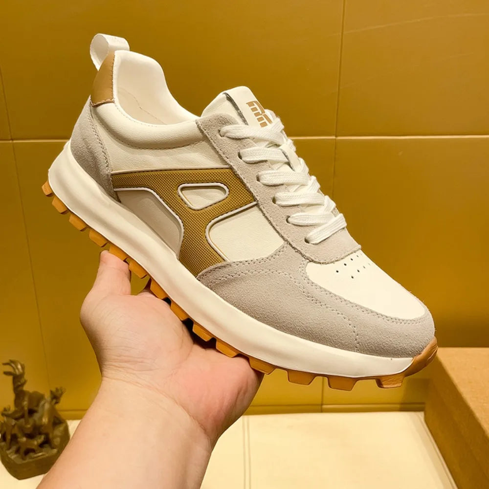 Sneakers Casual Men Designer Retro Running Shoes Fashion Genuine Leather Fabric Breathable Height Increased Platform Sport Shoes