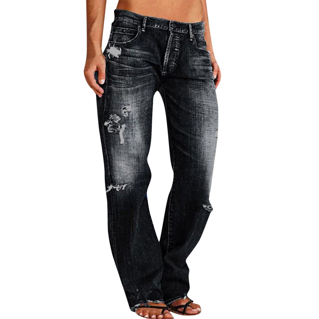 Straight Leg Jeans For Women High Waist Cargo Pants Ripped Hem Low Waisted Jeans High Waisted Stretch Jeans Pantalones De Mujer