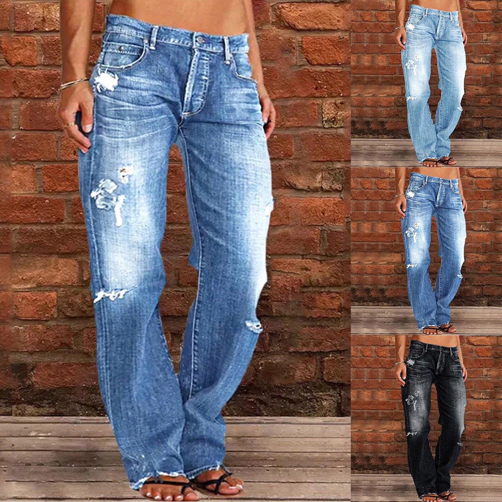 Straight Leg Jeans For Women High Waist Cargo Pants Ripped Hem Low Waisted Jeans High Waisted Stretch Jeans Pantalones De Mujer
