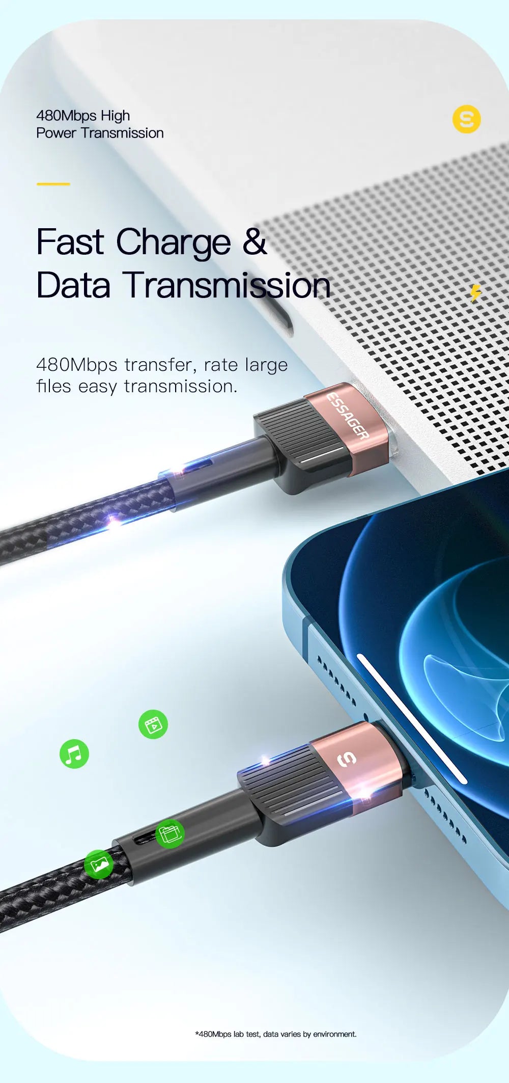 Essager USB Cable For Iphone14 13 12 11 Pro Max Xs Xr X SE 8 7 6 Plus Fast Charging Mobile Phone Data Line For Ipad Charger Wire