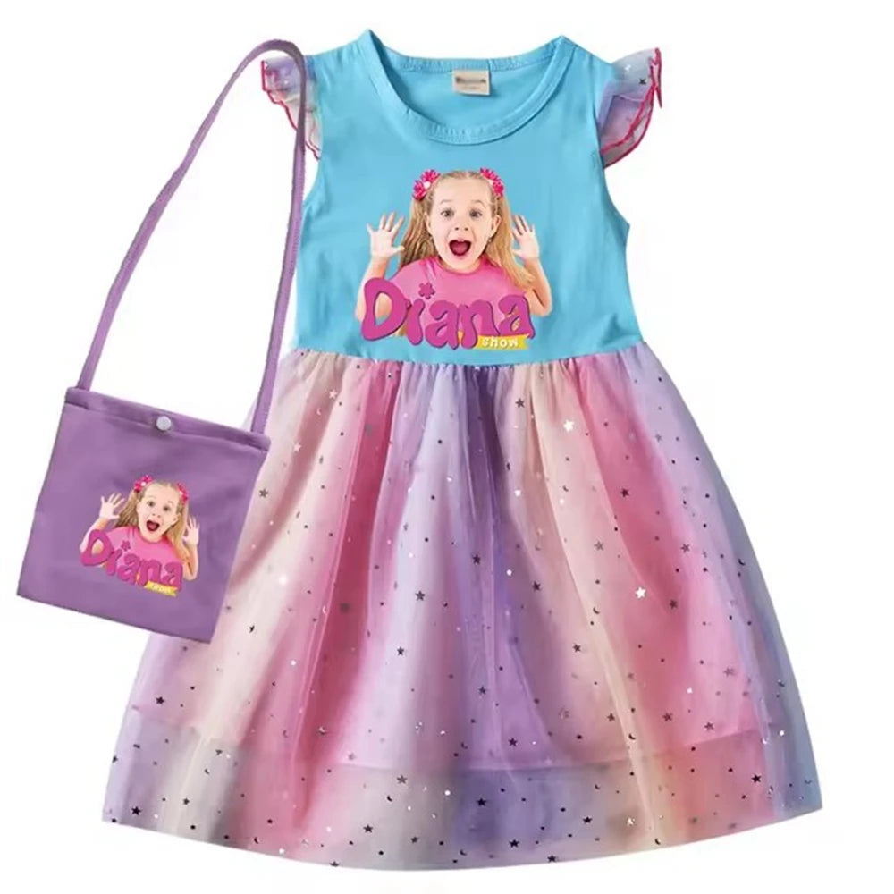 Diana and Roma Dress for Girls Princess Princess Costumes Children Birthday Halloween Party Vestidos Kids Short Sleeve Dresses