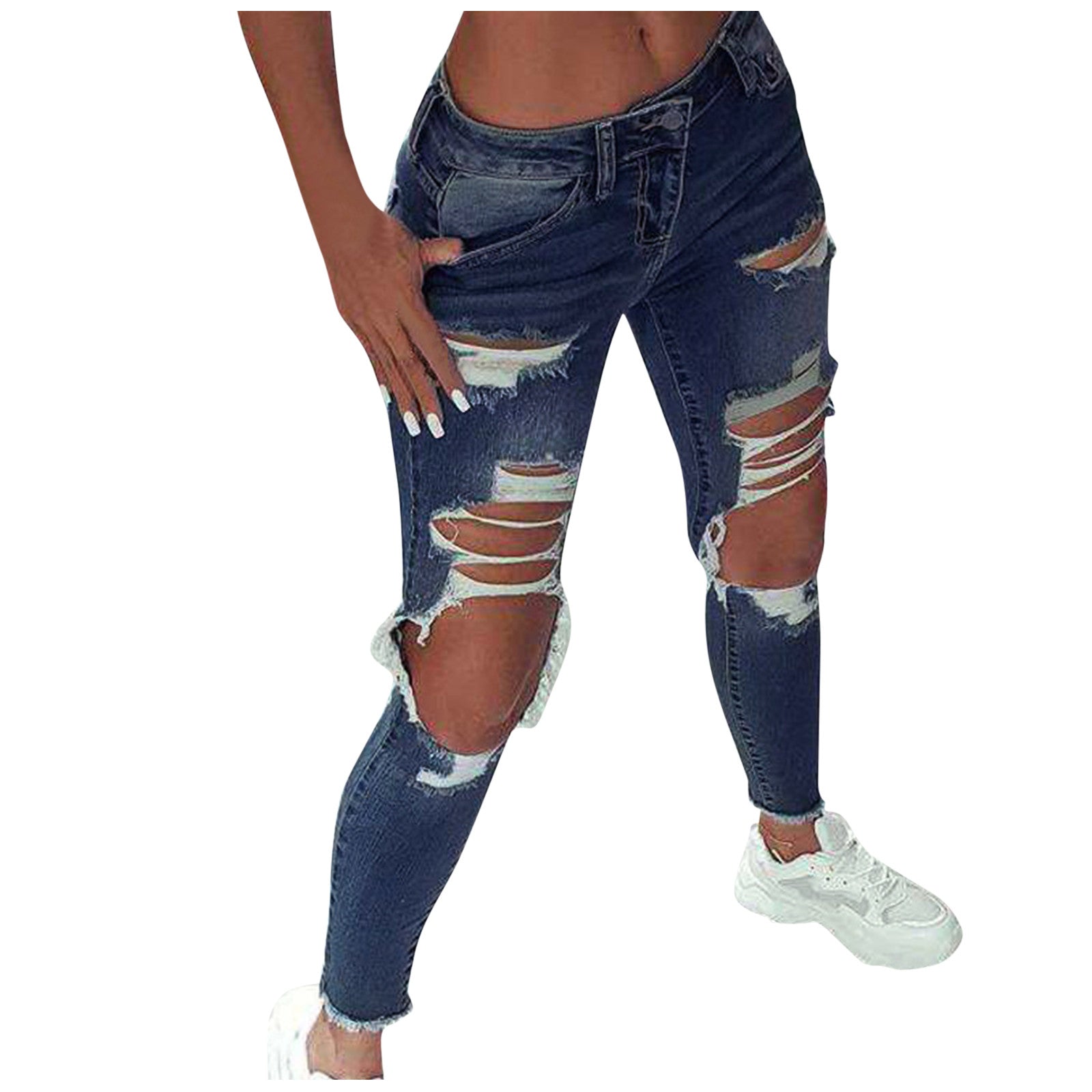 2023 New Women Fashion Mid Waist Boyfriend Big Ripped Hole Jeans Casual High Street Denim Pants Sexy Vintage Pencil Jeans