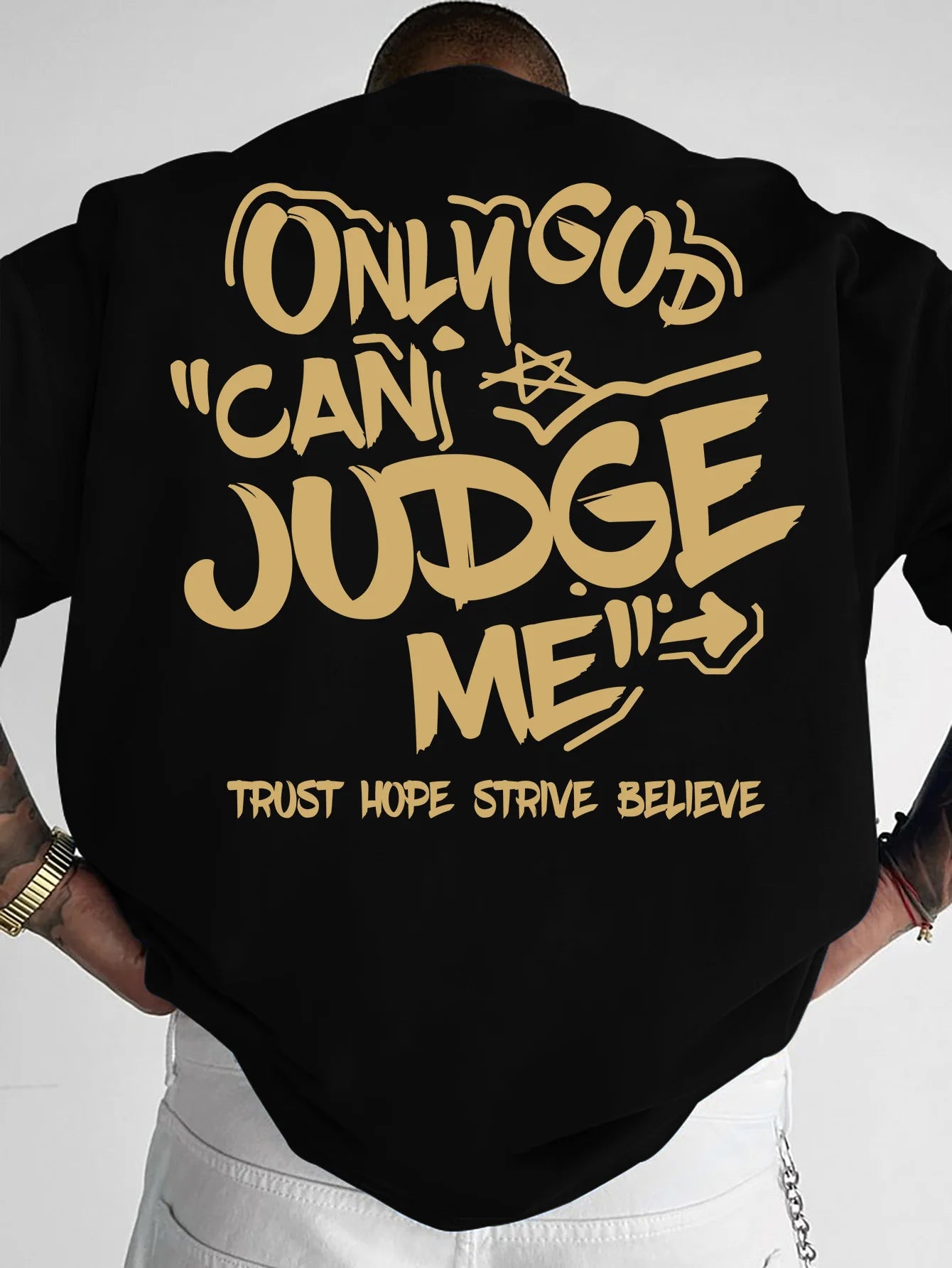 Printed T-shirt for Men New Summer Fashion "Only God Can Judge Me" Graffiti Printed Tee Machine Washable S-XXL
