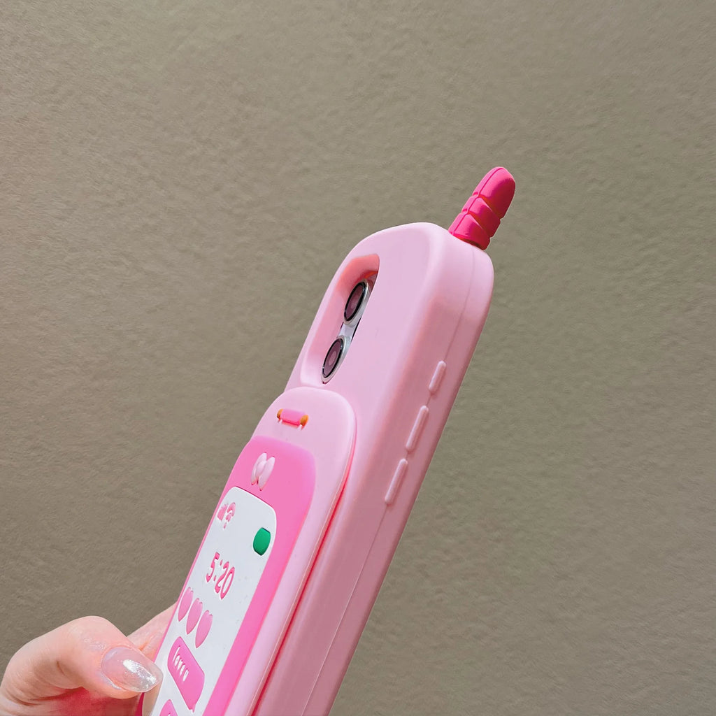 Couple's Fun Accessories Fashionable Pink Push-pull Telephone Design Phone Case For iPhone 13 14 15 16 Pro Max Anti Drop Case