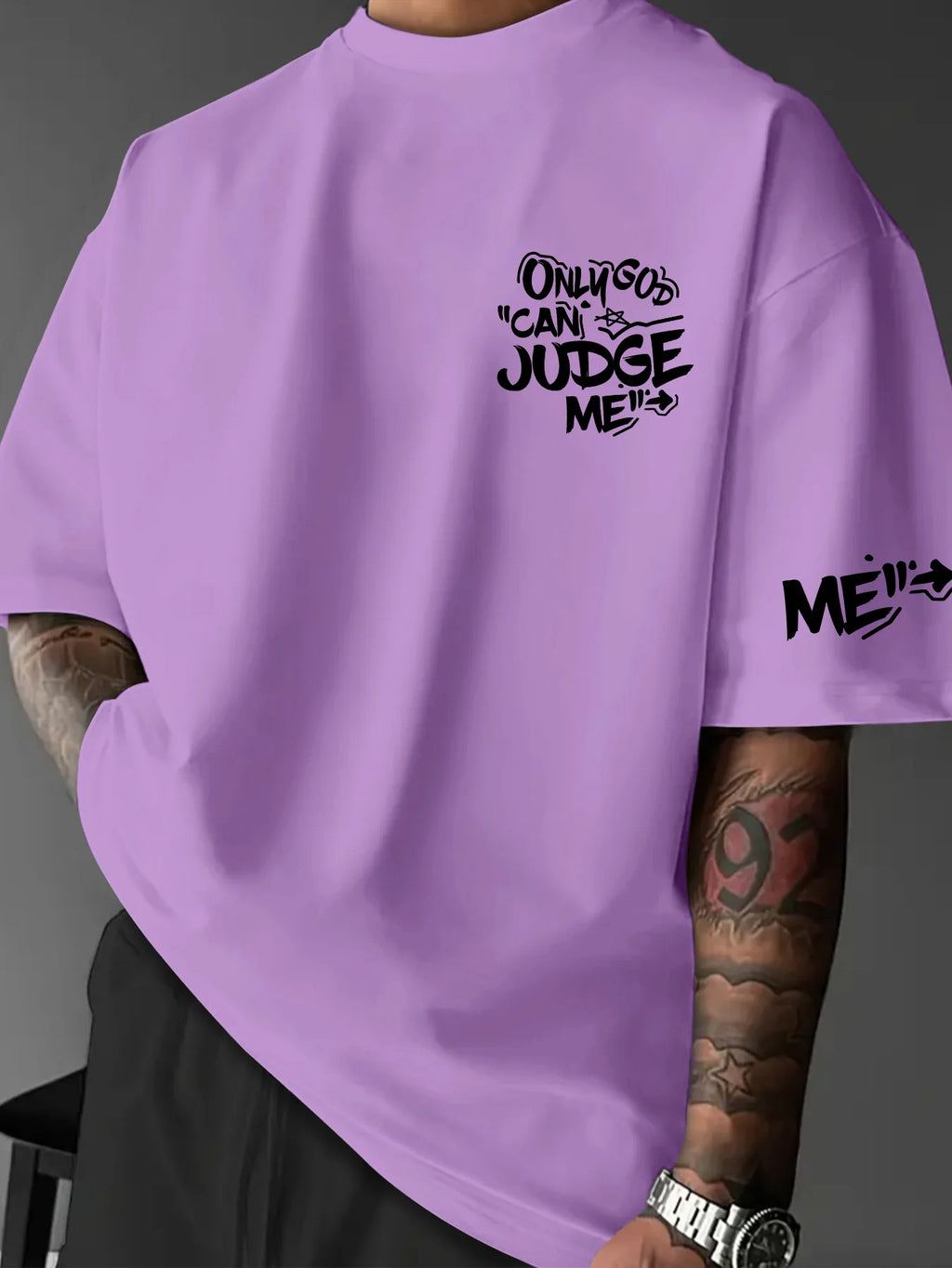 Printed T-shirt for Men New Summer Fashion "Only God Can Judge Me" Graffiti Printed Tee Machine Washable S-XXL