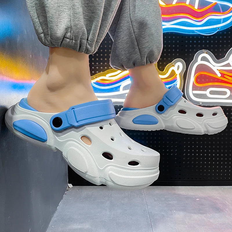 Men's Casual Sandals 2026 Summer Thick-Soled Non-Slip Breathable Closed Toe Beach Slippers Lightweight Comfort Shoes