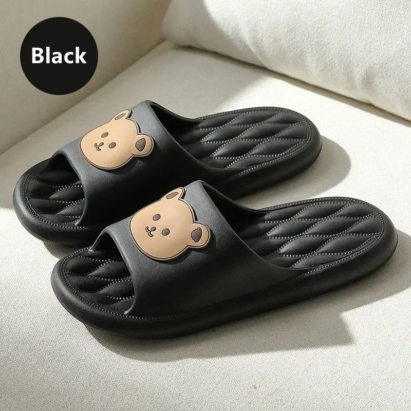 Summer Men Slippers Indoor Women Bathroom Soft Sole Non-slip Slides Home Cartoon Bear Flip Flops Beach Sandals Ladies Shoes