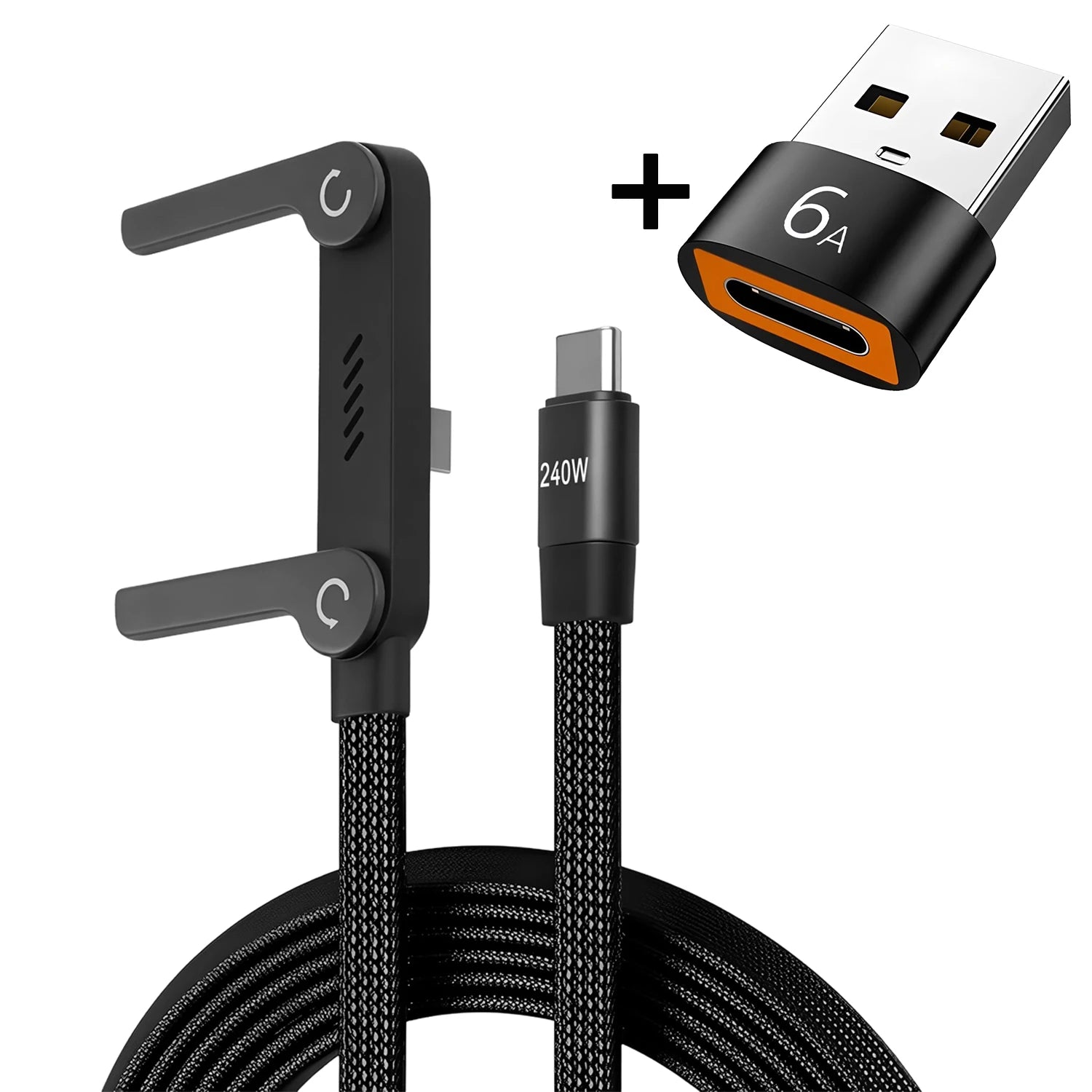 2-in-1 Holder Charger Cable – 240W Fast Charging Cord with Built-In Phone Stand USB Type C to USB-C Cable PD Cable Phone Holder