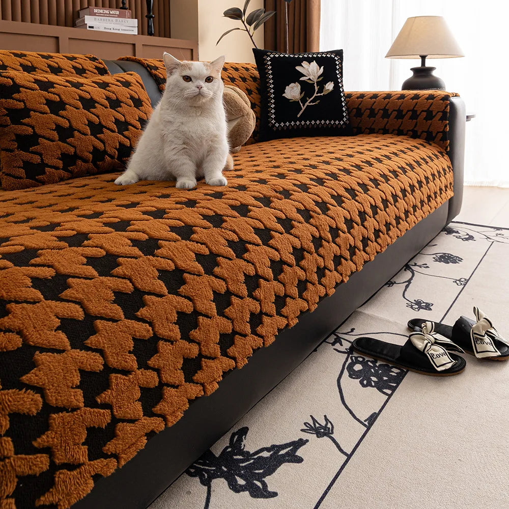 Houndstooth Soft Plush Throws Blankets for Sofa Bohemian Style Jacquard Sofa Cushion Cover Oversized Furniture Protector Blanket