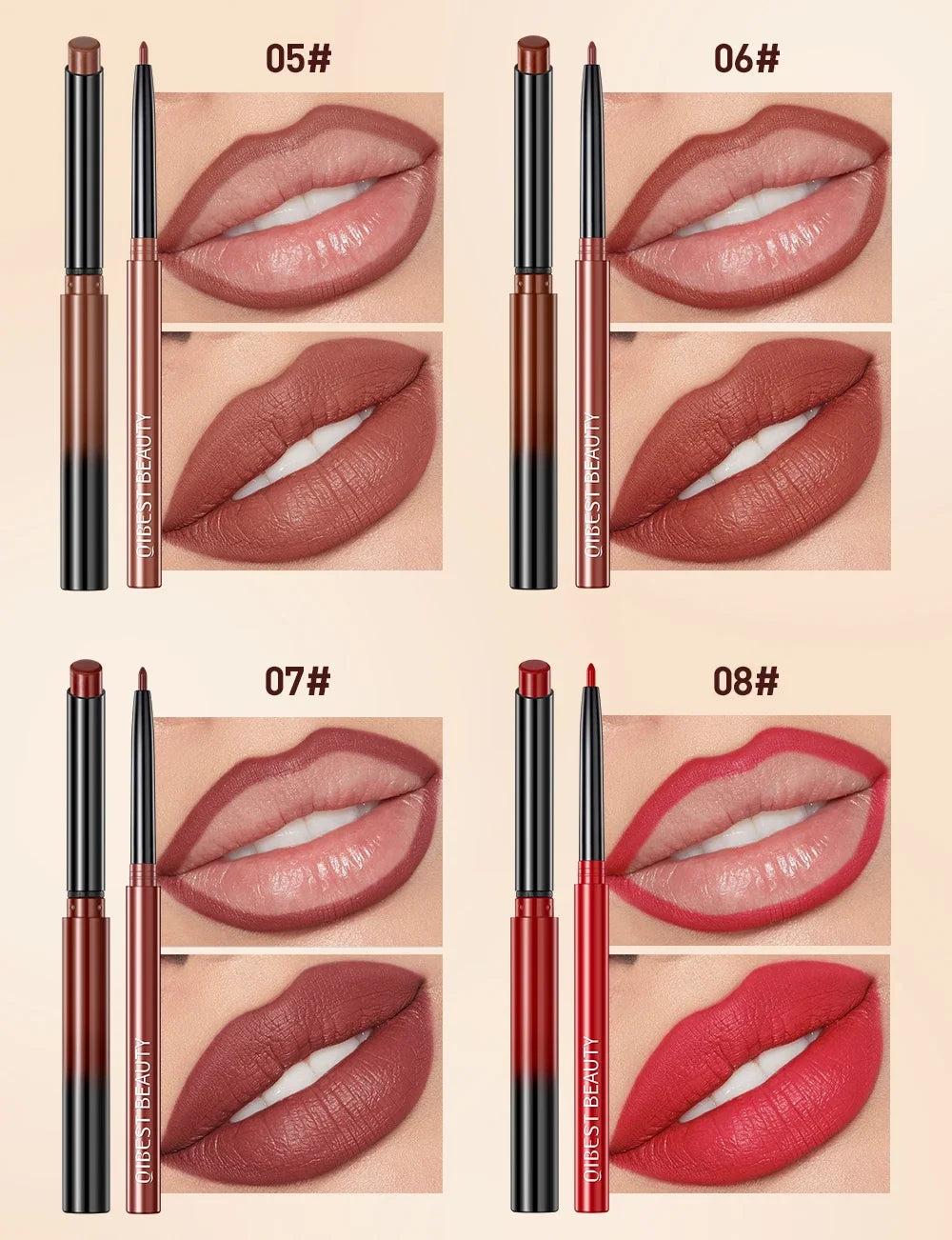 2pcs Lipstick Lipliner Pen Set Matte Velvet Lip Liner Pencil Contour Makeup Sexy Red Lip Stick Long Lasting Cosmetics