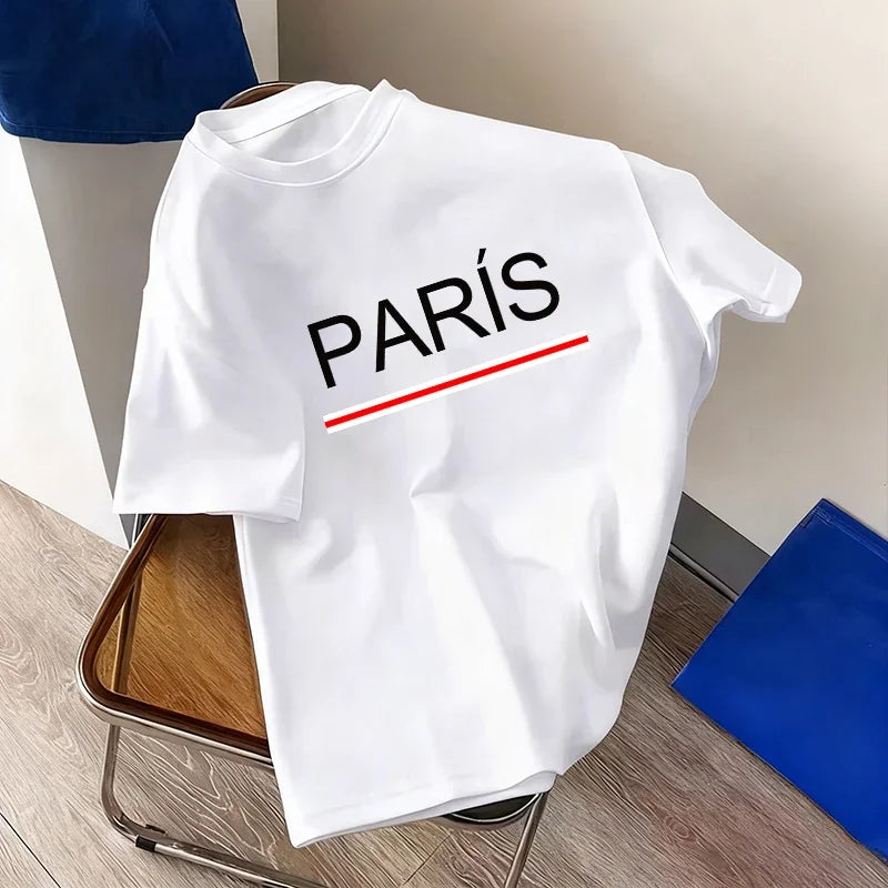 Paris Fashion Mens Tshirt 100% Cotton Crew Neck Short Sleeve Casual Tee Spring Summer Daily Wear 7 Styles Cool Top Oversize