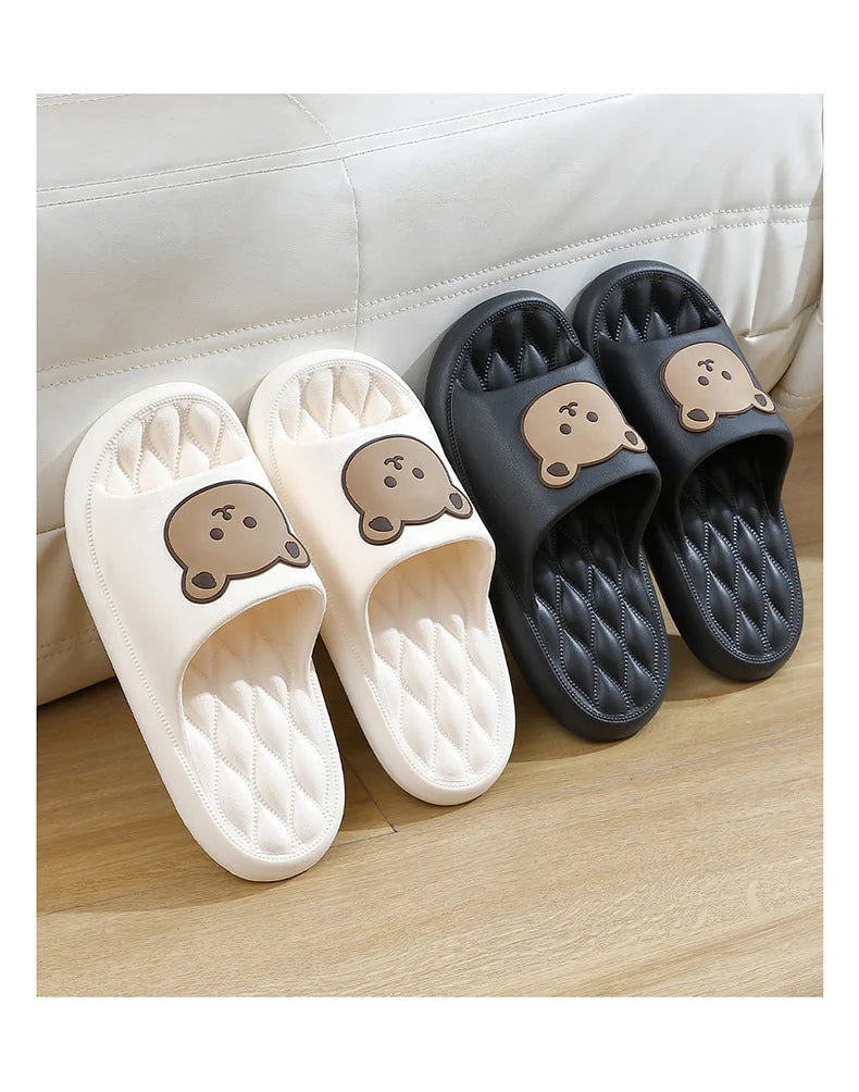 Summer Men Slippers Indoor Women Bathroom Soft Sole Non-slip Slides Home Cartoon Bear Flip Flops Beach Sandals Ladies Shoes