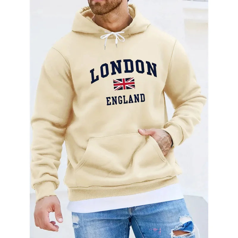 Men's autumn and winter casual and fashionable loose hooded sweatshirt, printed long-sleeved warm pullover