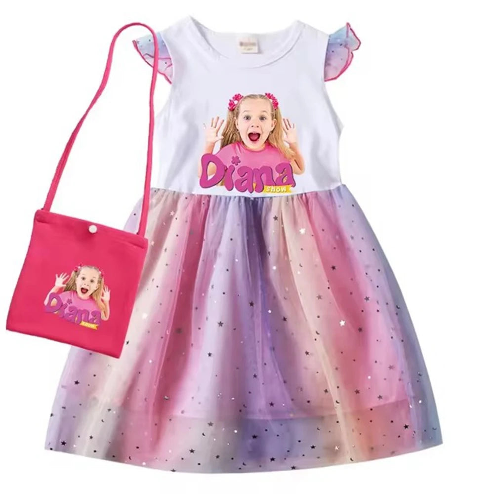Diana and Roma Dress for Girls Princess Princess Costumes Children Birthday Halloween Party Vestidos Kids Short Sleeve Dresses