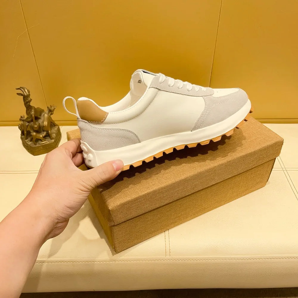 Sneakers Casual Men Designer Retro Running Shoes Fashion Genuine Leather Fabric Breathable Height Increased Platform Sport Shoes
