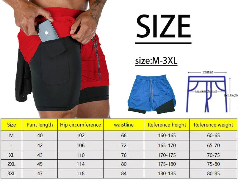 2025Men Running Shorts 2 In 1 Double-deck Sport Shorts Sportswear Gym Fitness Short Pants Training Jogging Bottom Men's Clothing