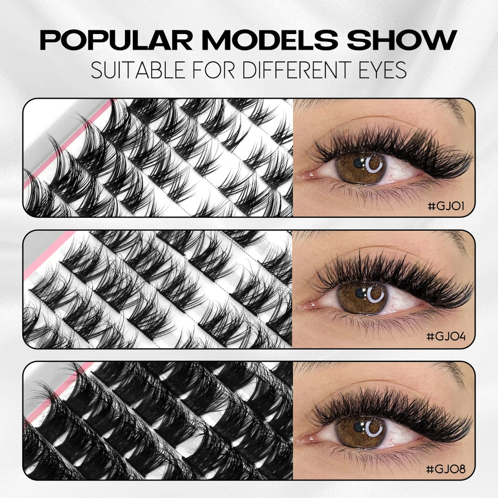 GROINNEYA Clusters Lash  Cluster Lashes Individual Lashes Natural Look C Curl Fluffy Cluster Lashes DIY Eyelash Extension