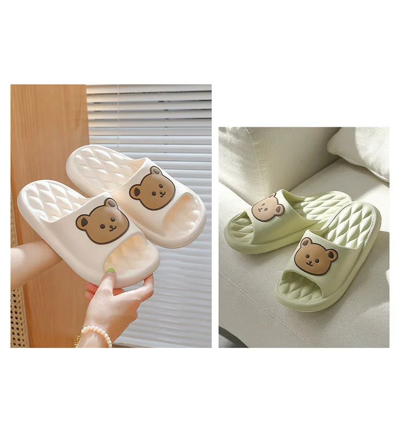 Summer Men Slippers Indoor Women Bathroom Soft Sole Non-slip Slides Home Cartoon Bear Flip Flops Beach Sandals Ladies Shoes
