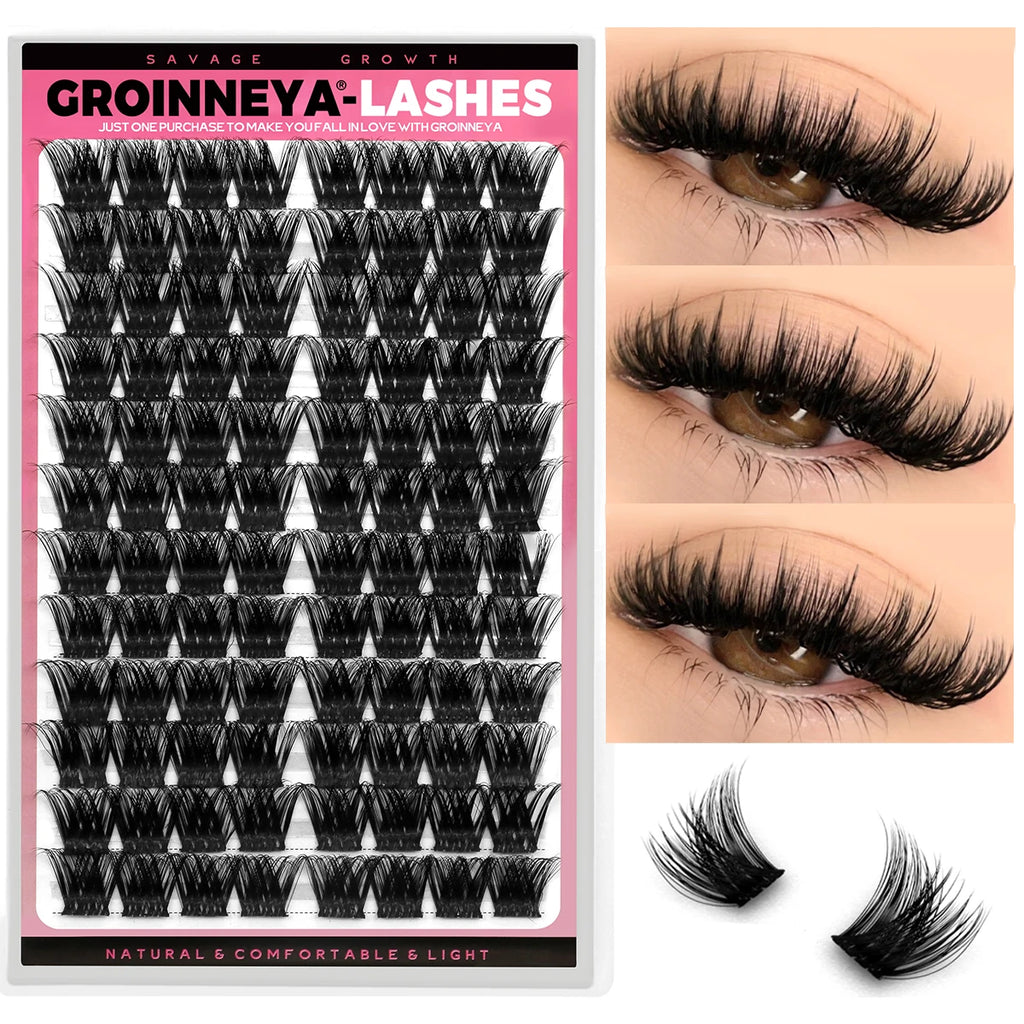 GROINNEYA Clusters Lash  Cluster Lashes Individual Lashes Natural Look C Curl Fluffy Cluster Lashes DIY Eyelash Extension
