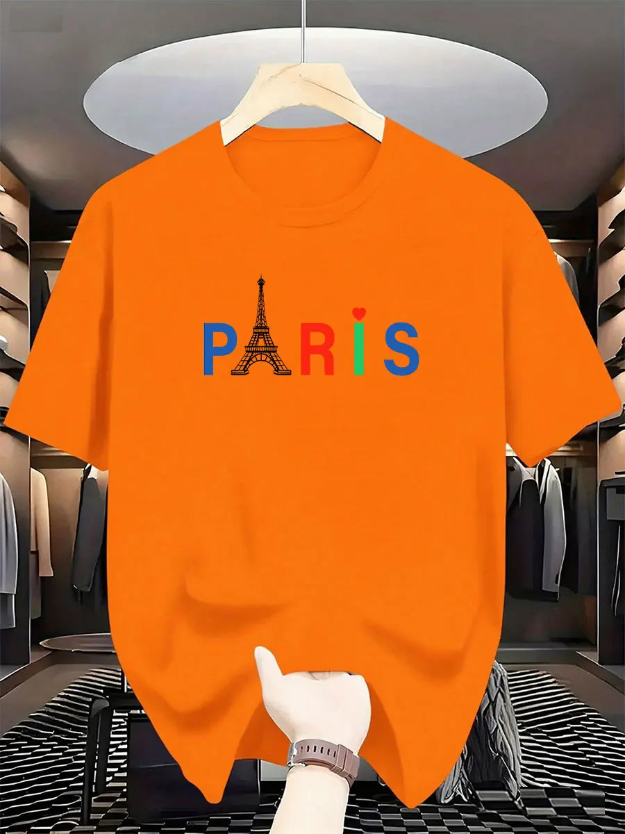 2026 New Men's Fashion International Brand Paris Printed T-Shirt 100% Cotton Round Neck Casual and Luxurious Urban Trend Y2K