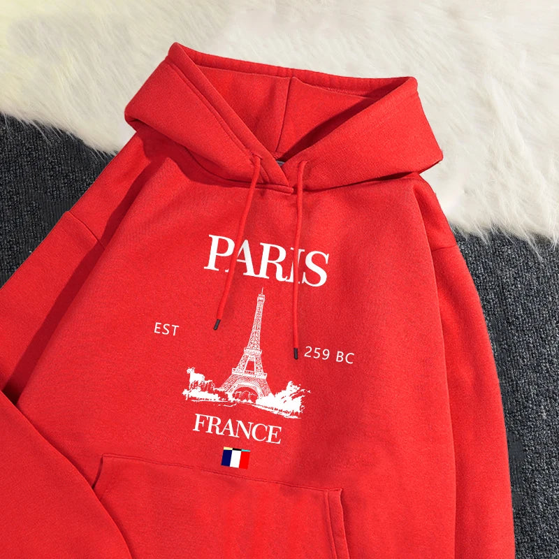 Fashion Womens Hoodies Paris France Eiffel Tower Printing Sweatshirt Pocket Soft Warm Breathable Pullover Autumn Winter Tops