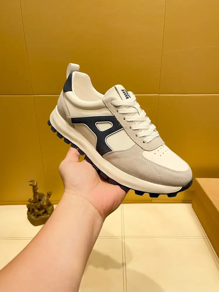 Sneakers Casual Men Designer Retro Running Shoes Fashion Genuine Leather Fabric Breathable Height Increased Platform Sport Shoes