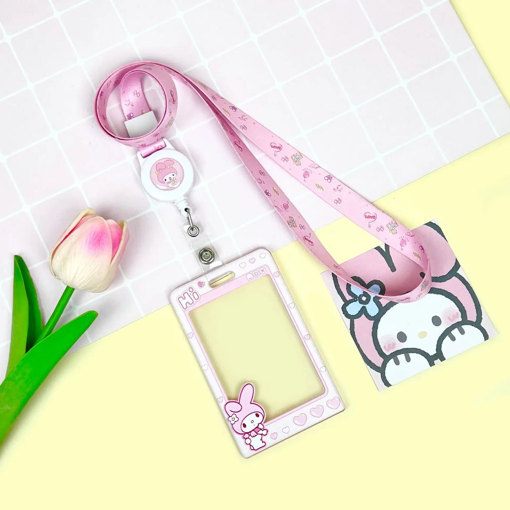 Sanrios ID Card Holder Lanyard Porta Credencial Pochacco Kuromi credit Card Case Cover with Neck Strap for Work Kawaii Accessory