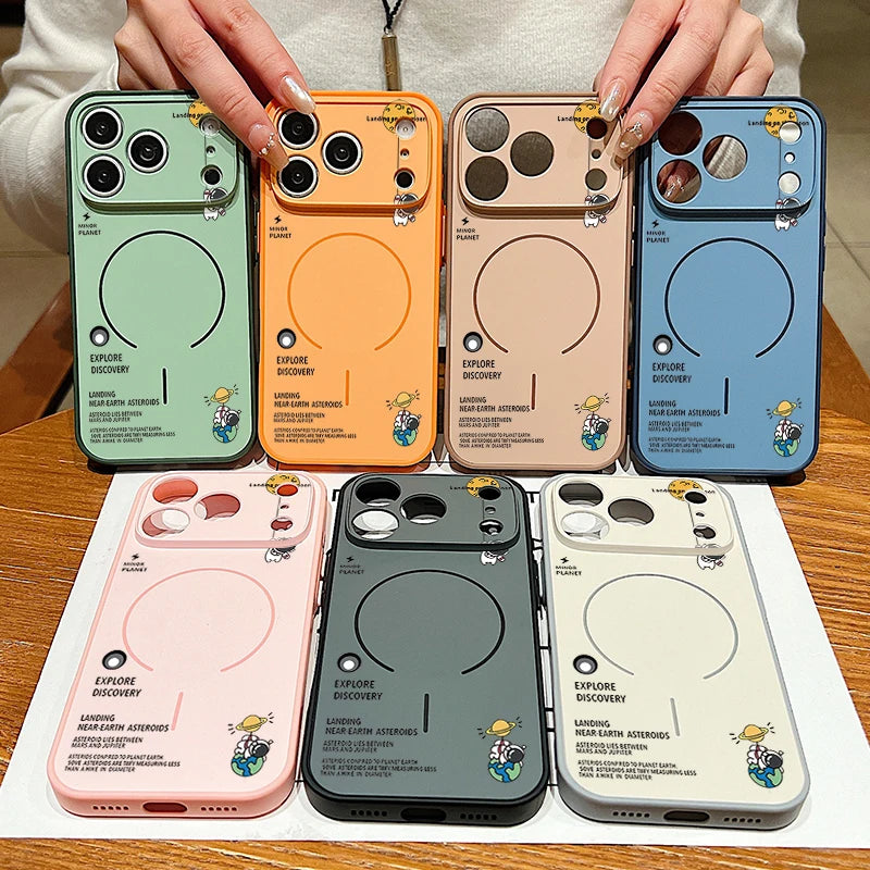 Hanging Astronaut Pattern Case For iPhone 17 Pro Max Magnetic For Magsafe Skin Feeling Cover For iPhone 16 Pro Max 15 14 13
