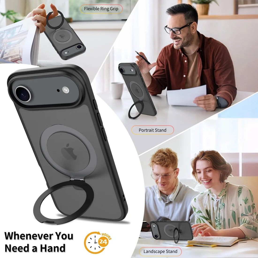For iPhone 17 Air 2025 Phone Cover built-in kickStand, Compatible With MagSafe Shockproof Slim Translucent Matte Phone Case