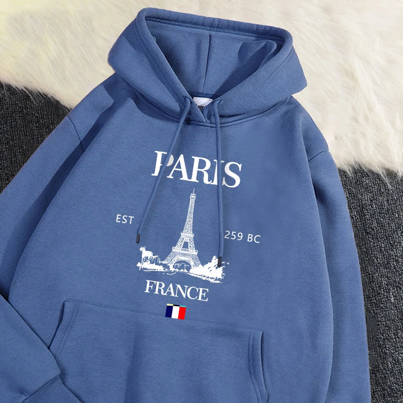 Fashion Womens Hoodies Paris France Eiffel Tower Printing Sweatshirt Pocket Soft Warm Breathable Pullover Autumn Winter Tops