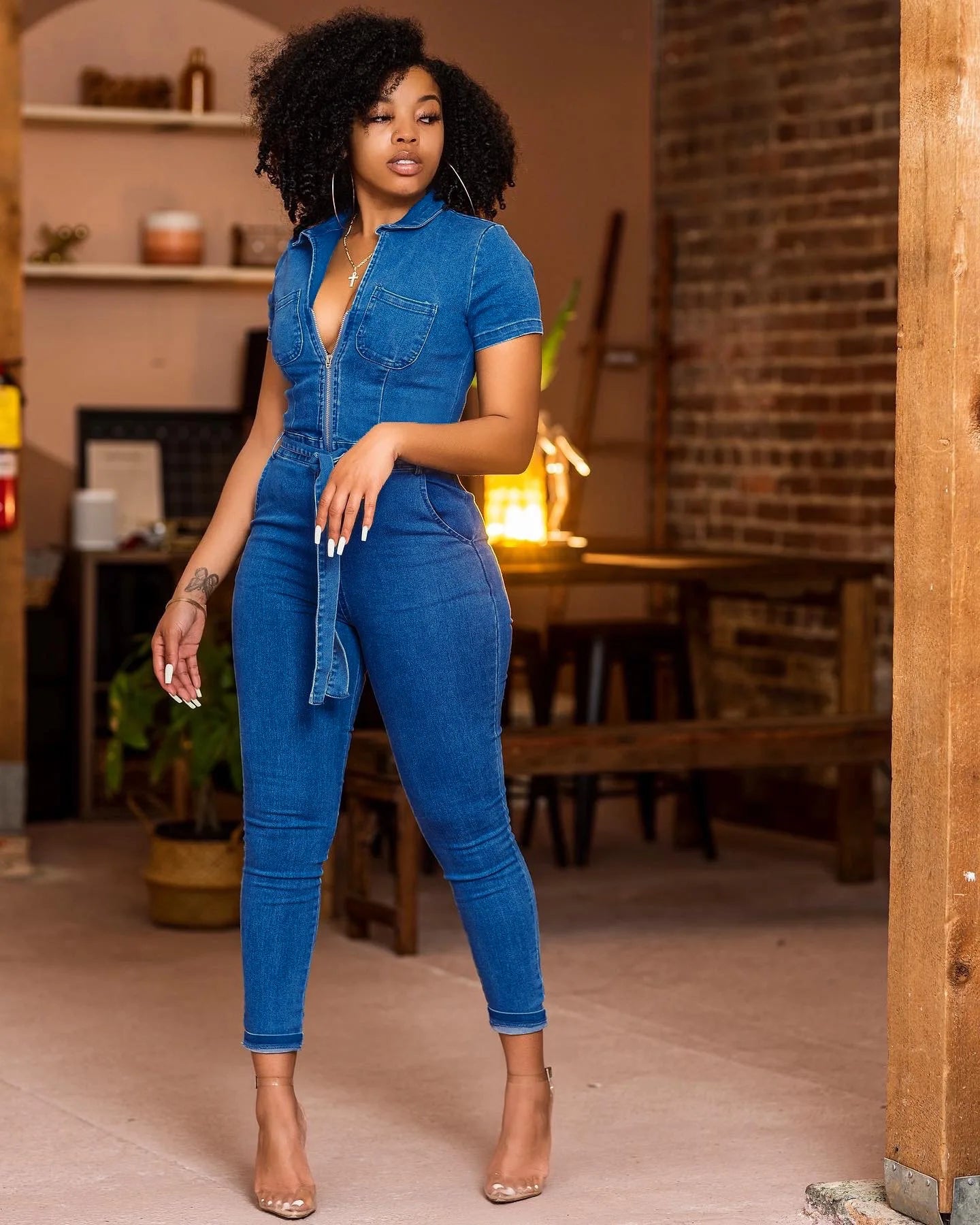 High Street Demin Jumpsuit Sexy Women Turn Down Collar Elegant Jeans Casual Party Overalls Romper