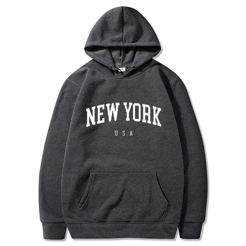 Women New York U.S.A City Hoodies Fashion Letter Printed Graphic Sweatshirts Loose CasuaMen l Harajuku Hooded Pullover Sportwear