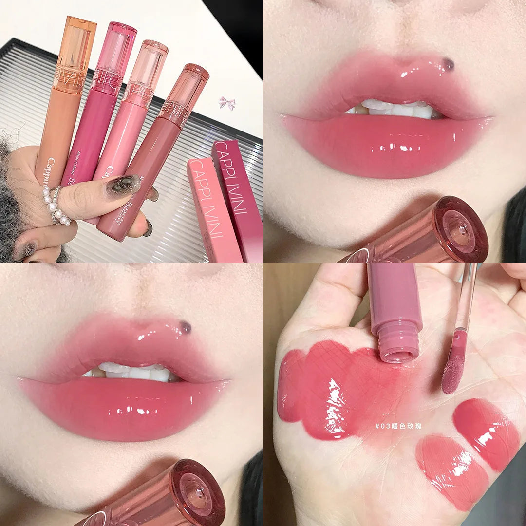 Cappuvini Jelly Mirror Lip Glaze Water Light Moisturizing Lip Gloss Long-lasting Makeup Lipstick Gummy Jelly Mirror Water Glaze