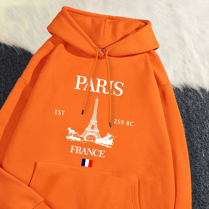 Fashion Womens Hoodies Paris France Eiffel Tower Printing Sweatshirt Pocket Soft Warm Breathable Pullover Autumn Winter Tops
