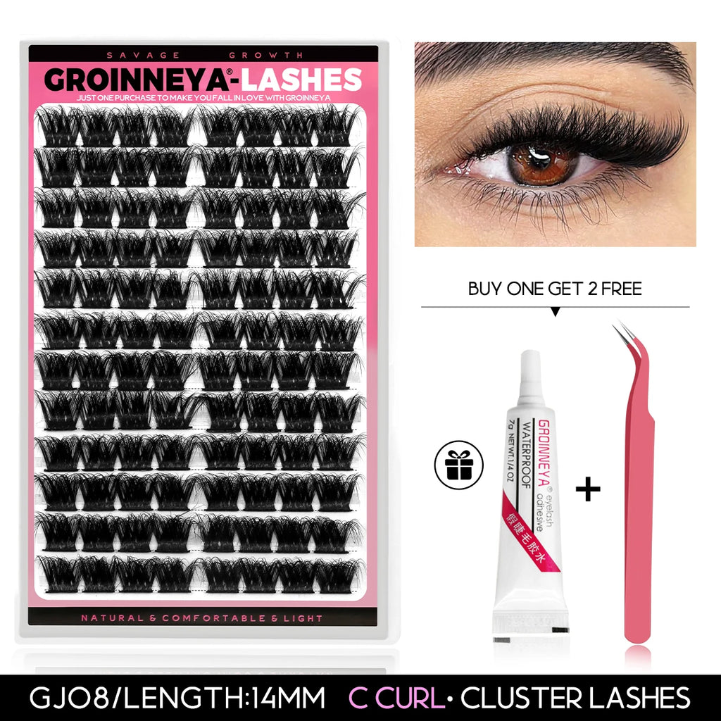 GROINNEYA Clusters Lash  Cluster Lashes Individual Lashes Natural Look C Curl Fluffy Cluster Lashes DIY Eyelash Extension