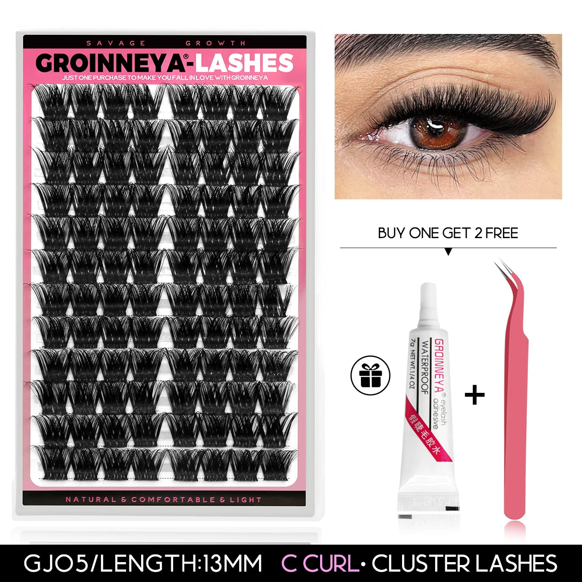 GROINNEYA Clusters Lash  Cluster Lashes Individual Lashes Natural Look C Curl Fluffy Cluster Lashes DIY Eyelash Extension