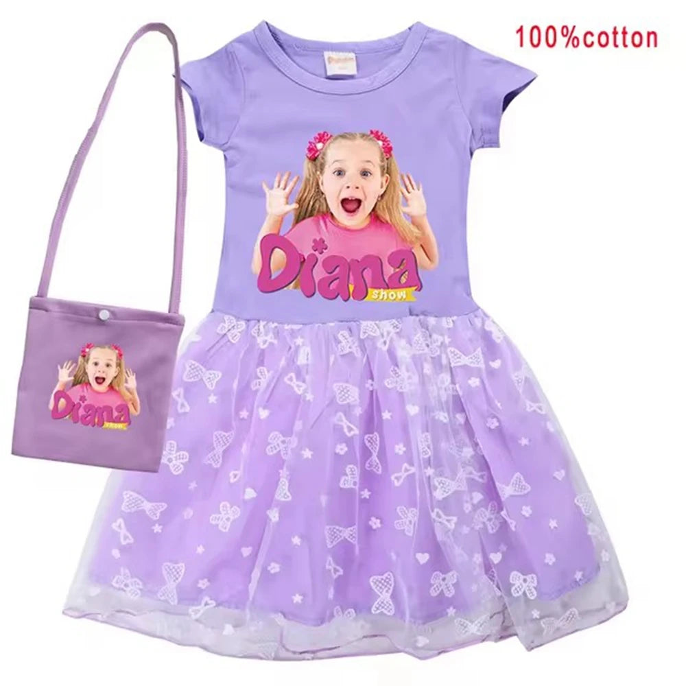 Diana and Roma Dress for Girls Princess Princess Costumes Children Birthday Halloween Party Vestidos Kids Short Sleeve Dresses