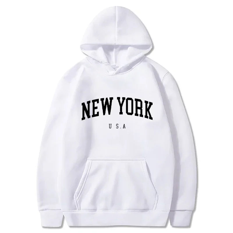 Women New York U.S.A City Hoodies Fashion Letter Printed Graphic Sweatshirts Loose CasuaMen l Harajuku Hooded Pullover Sportwear