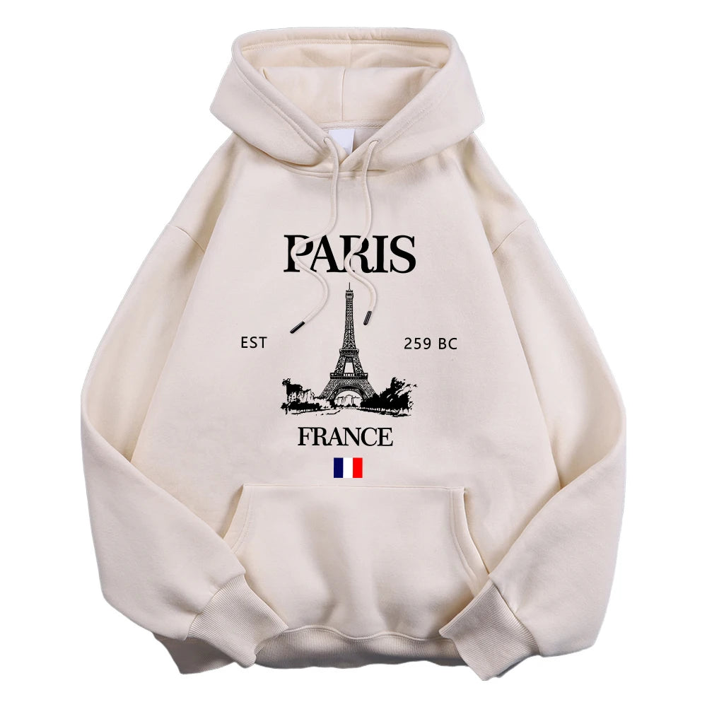 Fashion Womens Hoodies Paris France Eiffel Tower Printing Sweatshirt Pocket Soft Warm Breathable Pullover Autumn Winter Tops