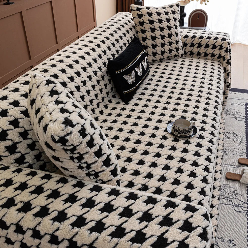 Houndstooth Soft Plush Throws Blankets for Sofa Bohemian Style Jacquard Sofa Cushion Cover Oversized Furniture Protector Blanket