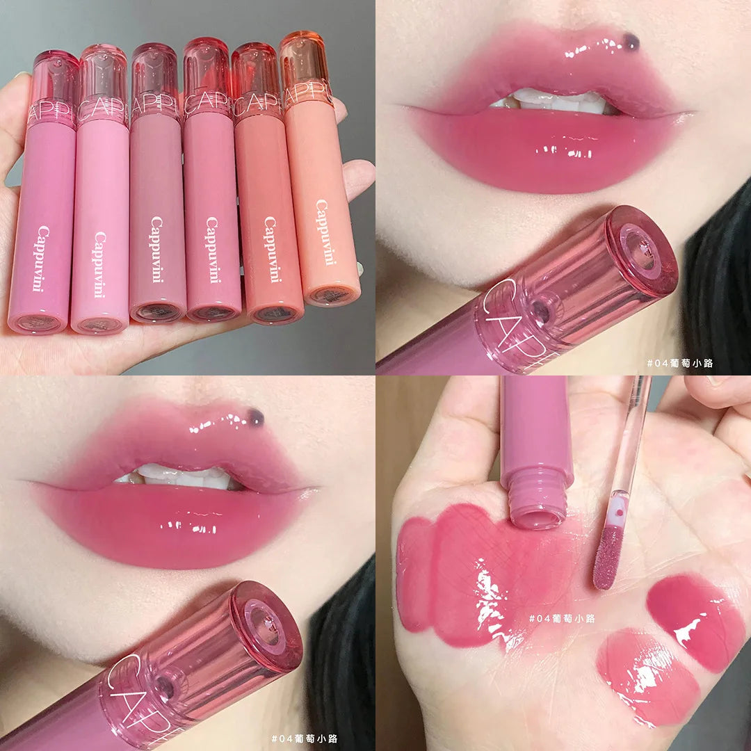 Cappuvini Jelly Mirror Lip Glaze Water Light Moisturizing Lip Gloss Long-lasting Makeup Lipstick Gummy Jelly Mirror Water Glaze
