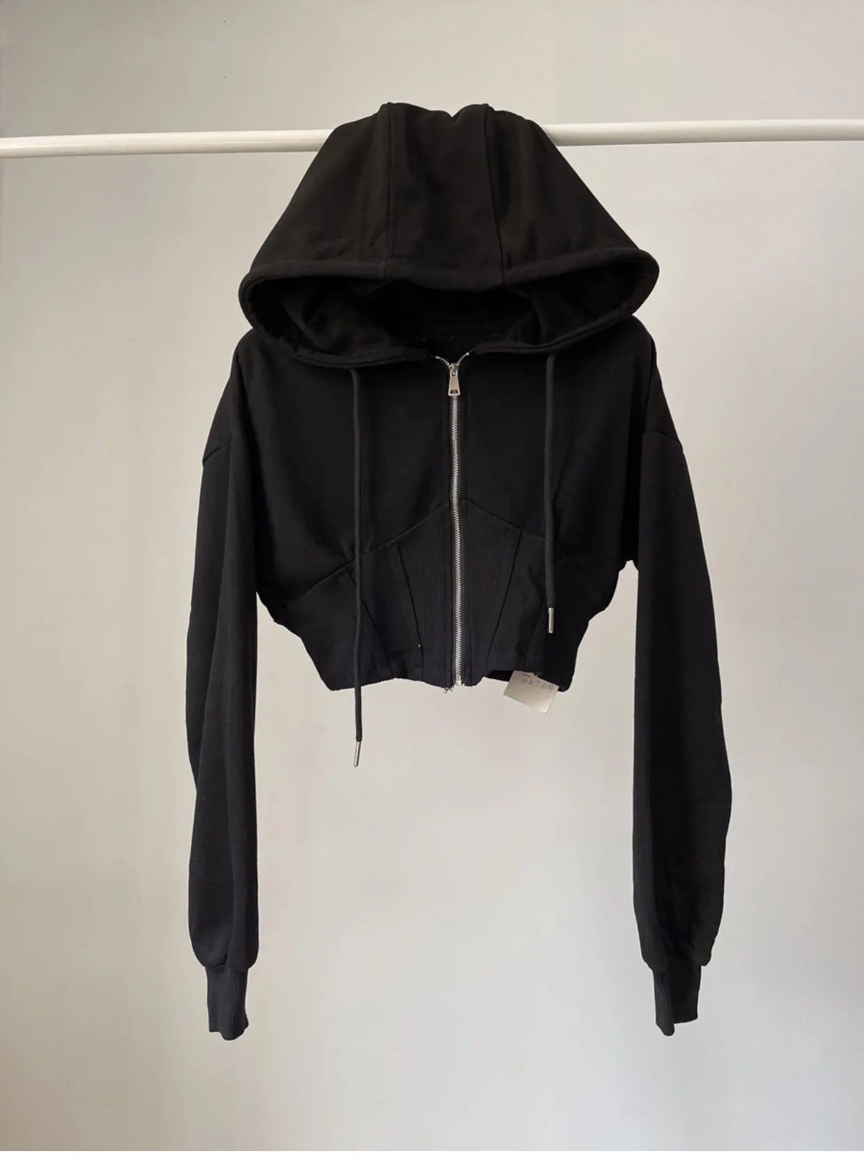 Hooded hoodie women's ultra short waist cinched open top jacket with exposed navel