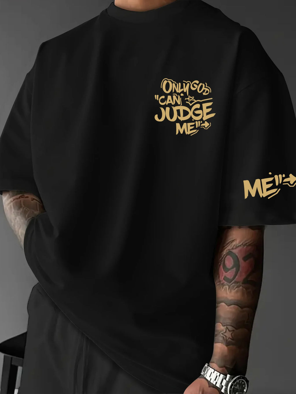 Printed T-shirt for Men New Summer Fashion "Only God Can Judge Me" Graffiti Printed Tee Machine Washable S-XXL