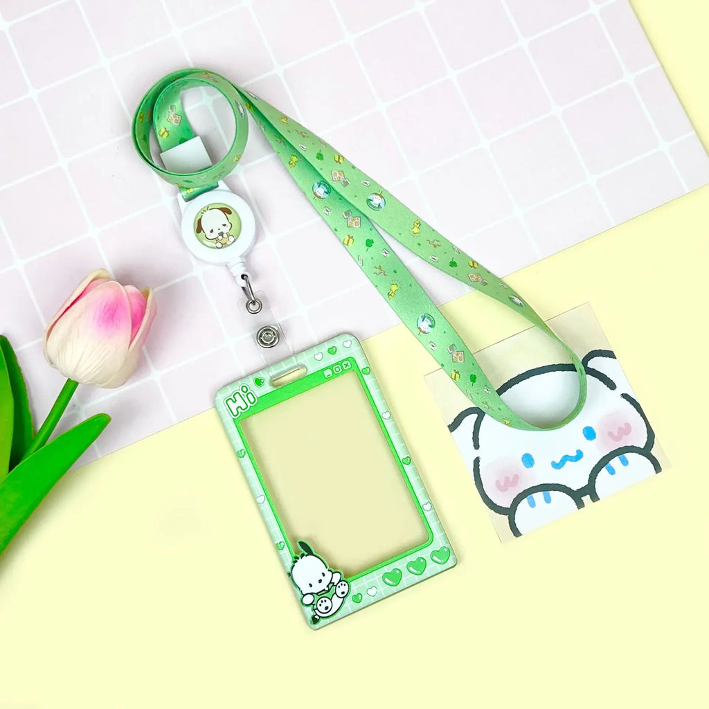 Sanrios ID Card Holder Lanyard Porta Credencial Pochacco Kuromi credit Card Case Cover with Neck Strap for Work Kawaii Accessory