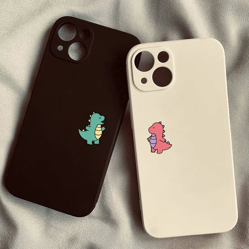 Cute Dinosaur Couple Phone Case for iPhone 16 15 14 13 12 11 Pro Max Mini X XS XR 7 8 Plus SE Shockproof Non-Slip Cover Fundas