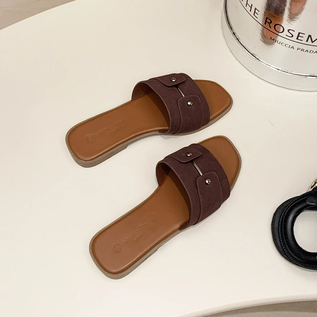 Womens slippers summer elegant versatile casual breathable anti-slip suitable outdoor travel beach activities flat shoes sandals