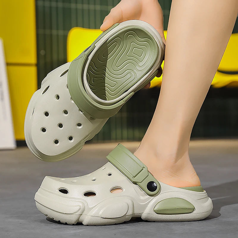 Men's Casual Sandals 2026 Summer Thick-Soled Non-Slip Breathable Closed Toe Beach Slippers Lightweight Comfort Shoes