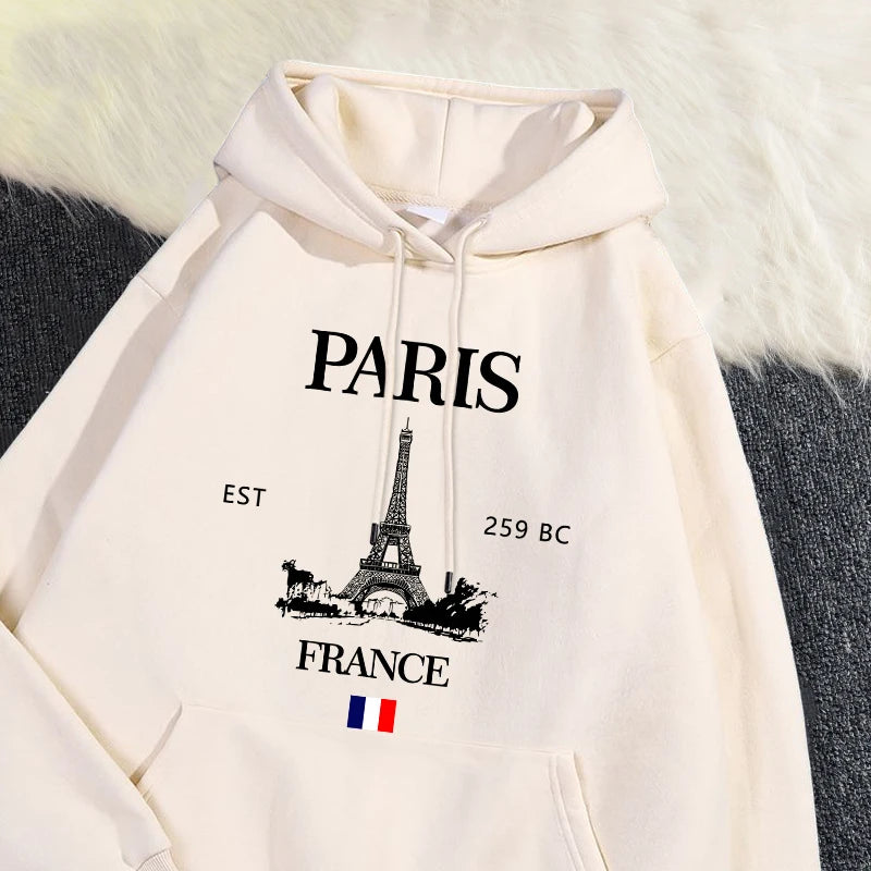 Fashion Womens Hoodies Paris France Eiffel Tower Printing Sweatshirt Pocket Soft Warm Breathable Pullover Autumn Winter Tops
