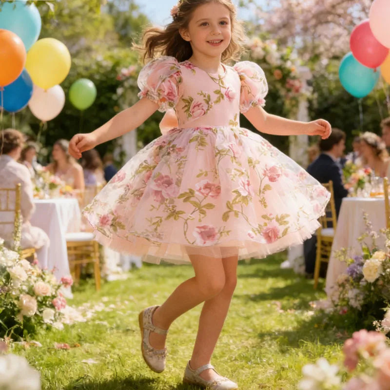 Festive Dress For Girl Elegant Flower Princess Dress Big Bow Children Dress Wedding Bridesmaid Vestido Eid Luxury Pageant Gown