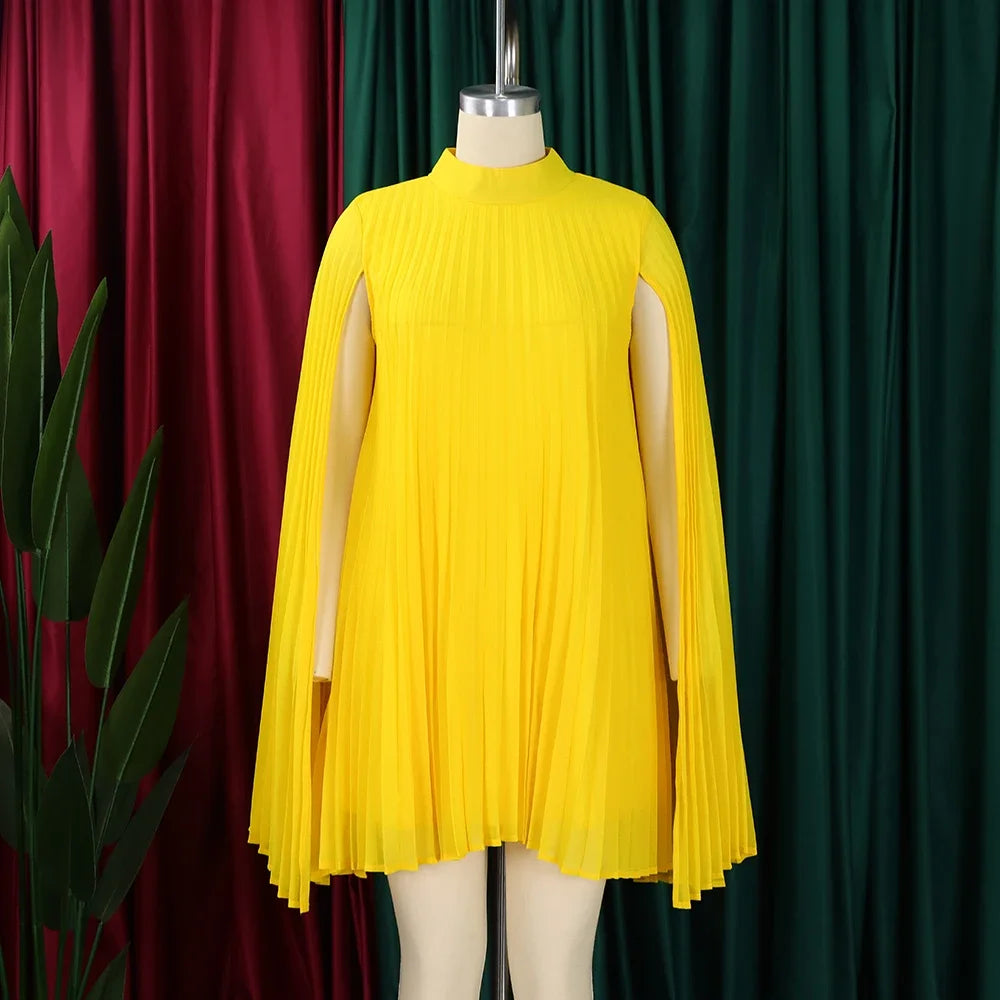 Chiffon Dress for Women Elegant 2024 New Round Neck Batwing Sleeve Loose Knee Length Luxury African Birthday Party Dinner Dress